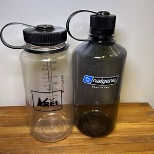 2 Nalgene Wide Narrow Mouth Water Bottles 32oz Rei Black Gray